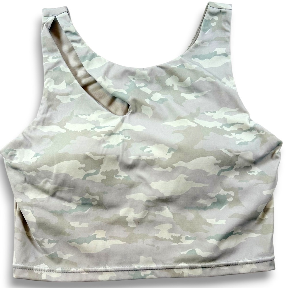 Mono B Camo Cutout Sports Bra Sage Green Camouflage Crop Top‎ AT-B0608 Large